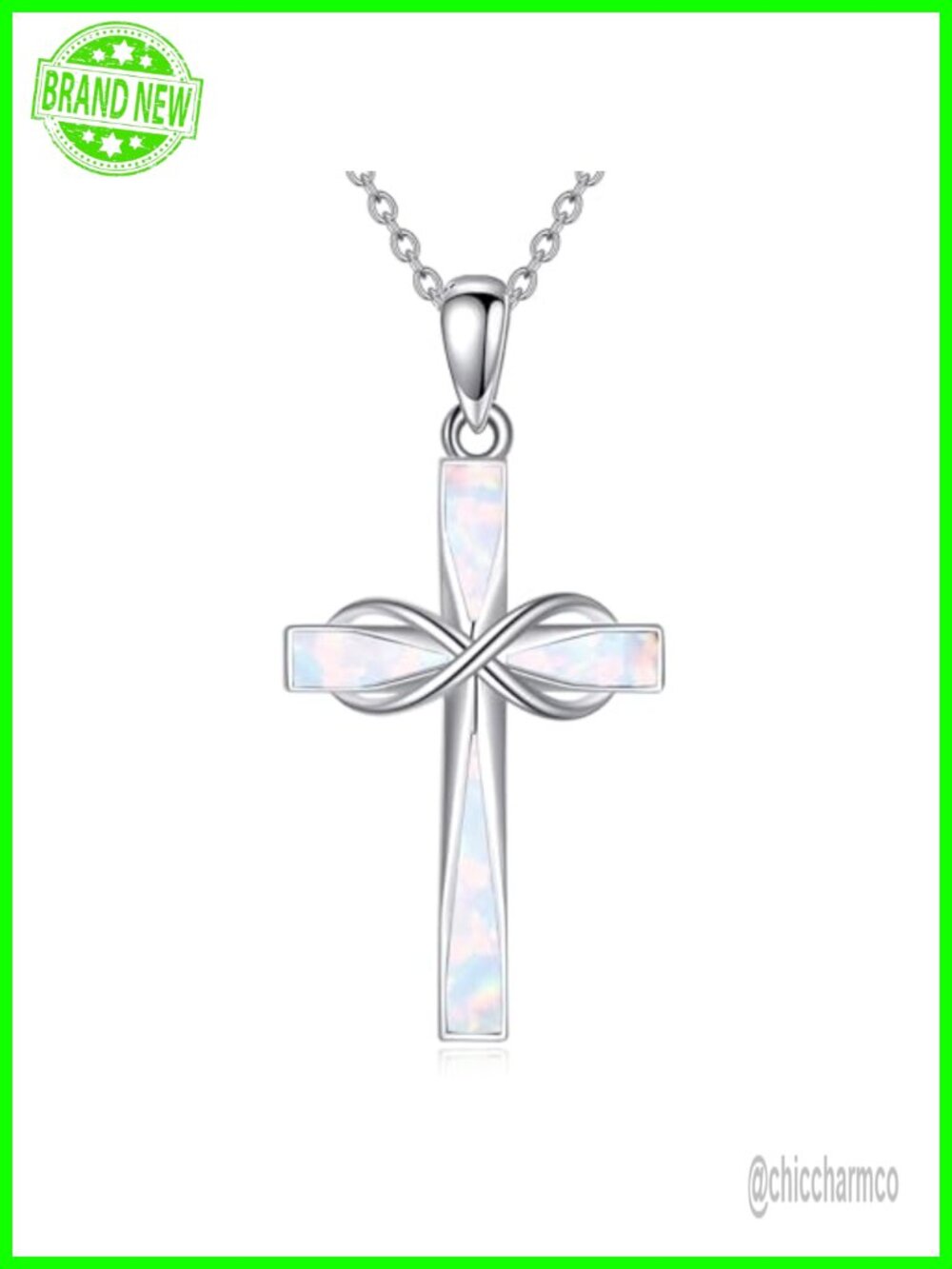 Sterling Silver Cross Pendant Necklace 18+2 Inch Opal Religious